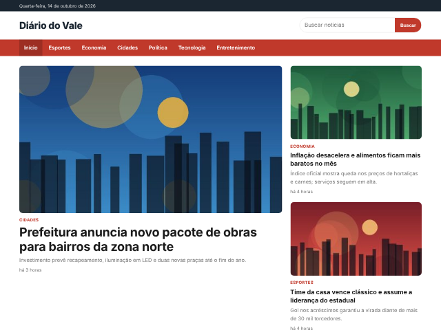 Exemplo de portal de notícias criado pela plataforma